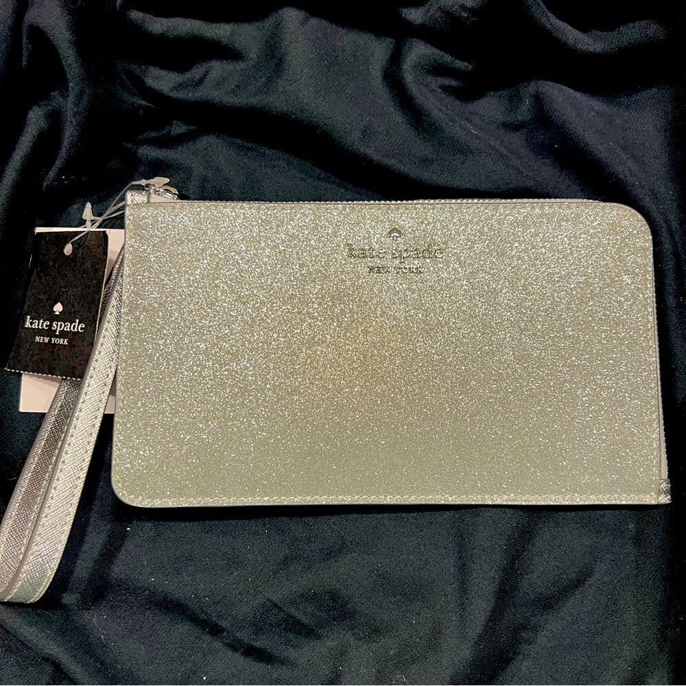 Kate Spade NWT silver glitter wristlet